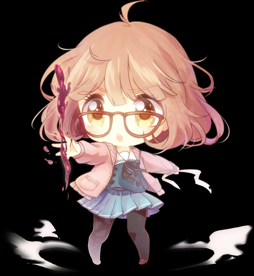 Chibi Girlwith Glassesand Pink Hair PNG Image