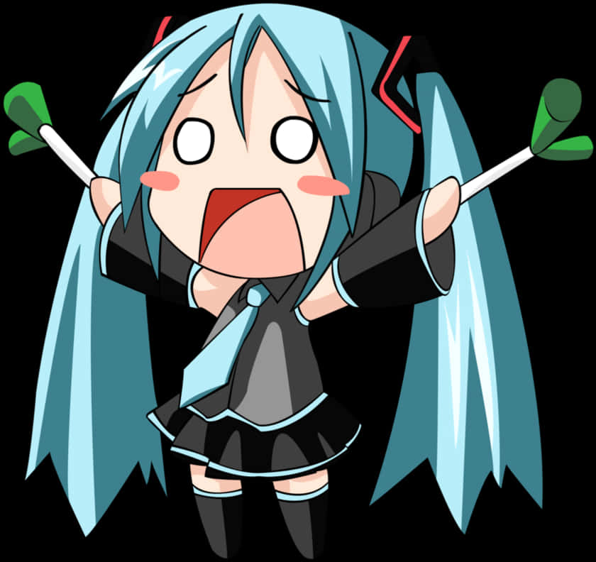 Chibi_ Hatsune_ Miku_ Cheering_ Vector PNG Image