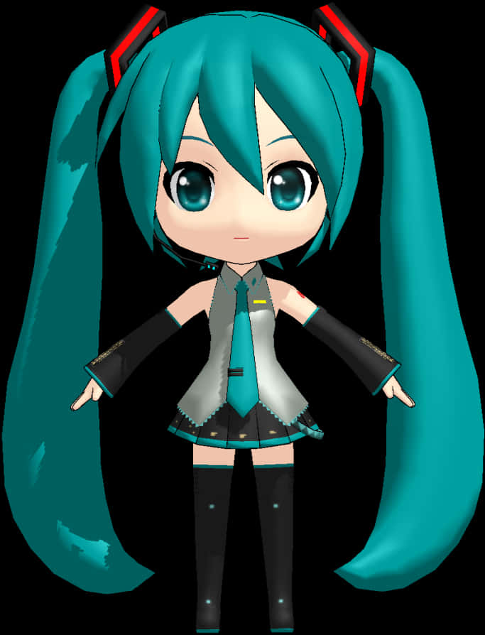 Chibi Hatsune Miku Illustration PNG Image