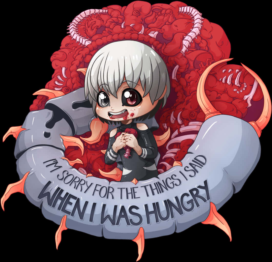 Chibi Kaneki Hungry Apology PNG Image