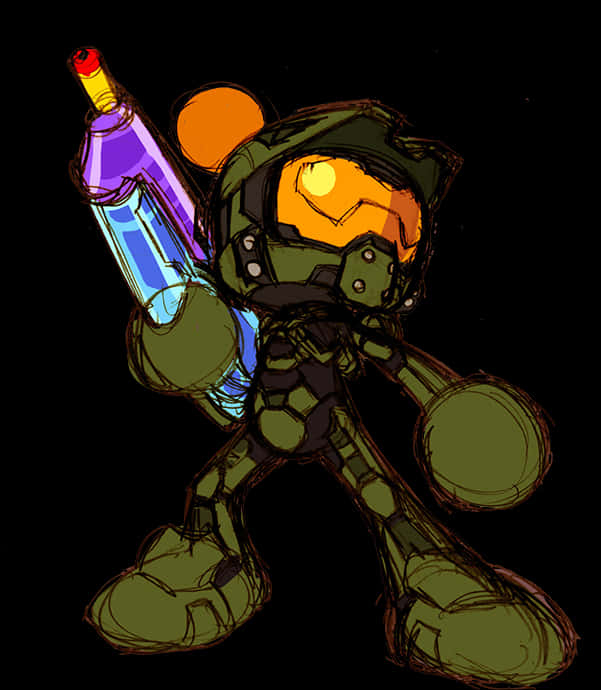 Chibi_ Master_ Chief_with_ Energy_ Sword PNG Image