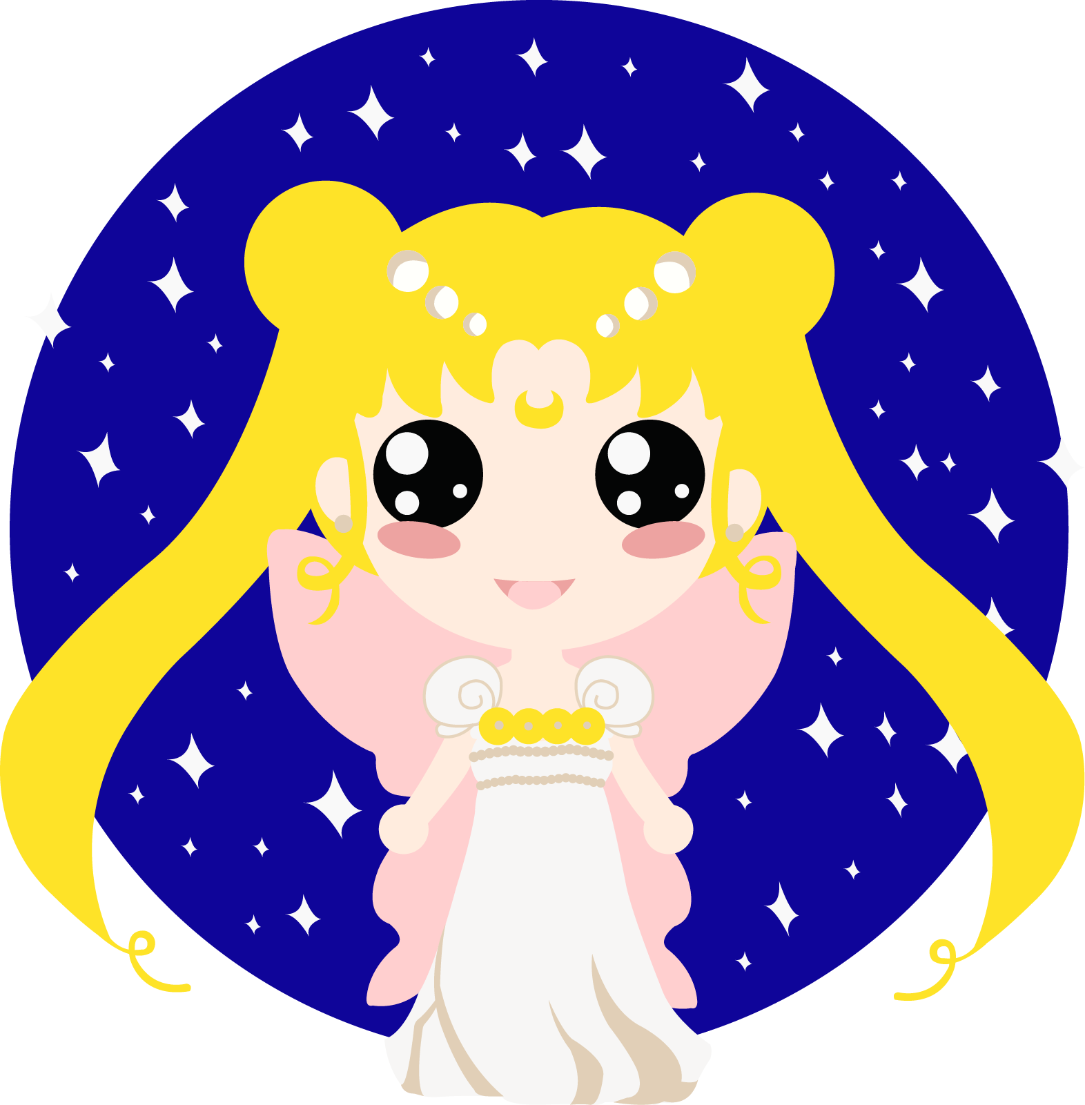 Chibi Moon Character Stars Background PNG Image