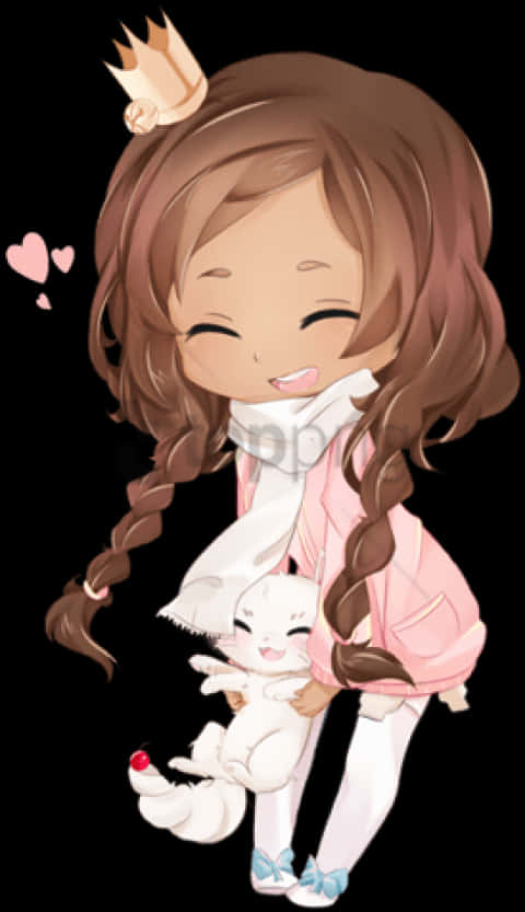 Chibi Princessand Cat Friend PNG Image