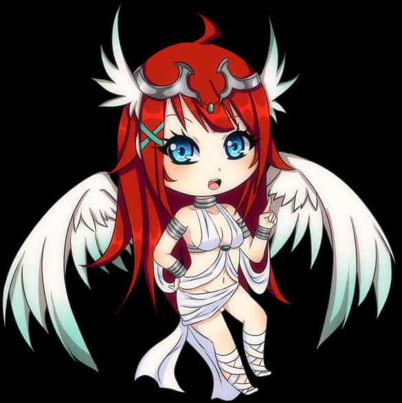 Chibi Red Haired Angel Anime Character PNG Image