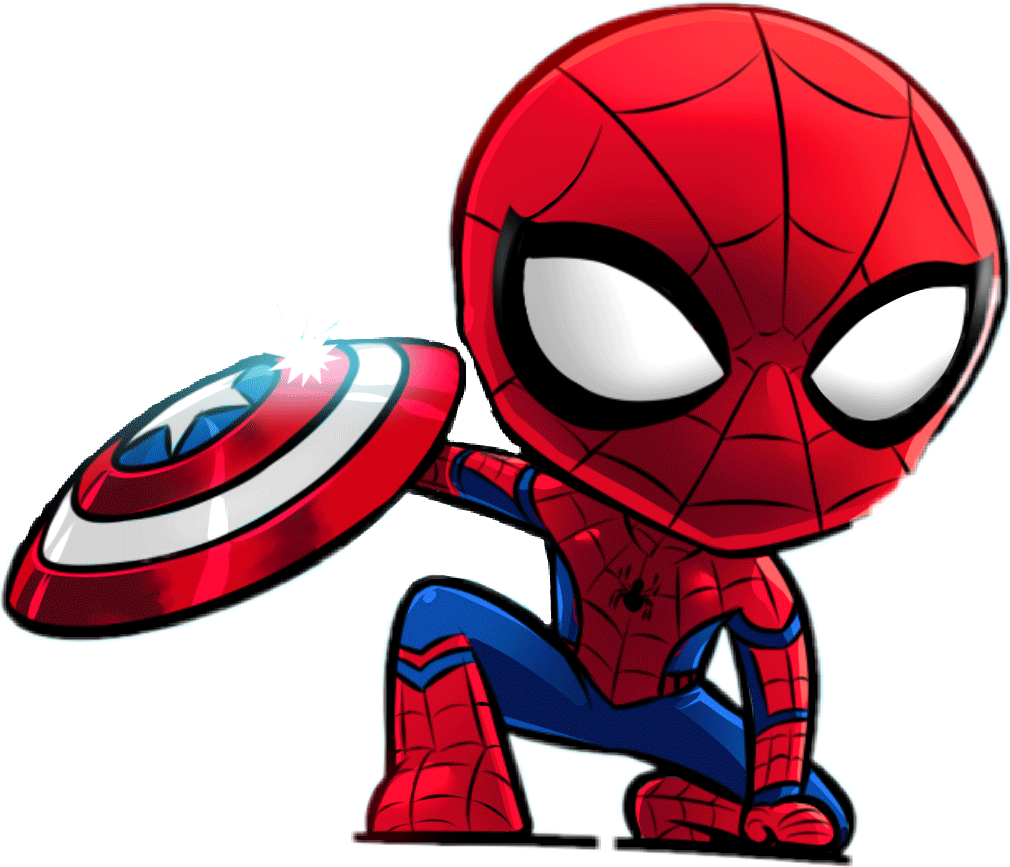 Chibi Spidermanwith Captain America Shield PNG Image