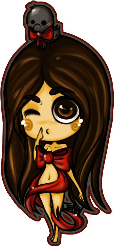 Chibi Style Cartoon Girlwith Skull Bow PNG Image