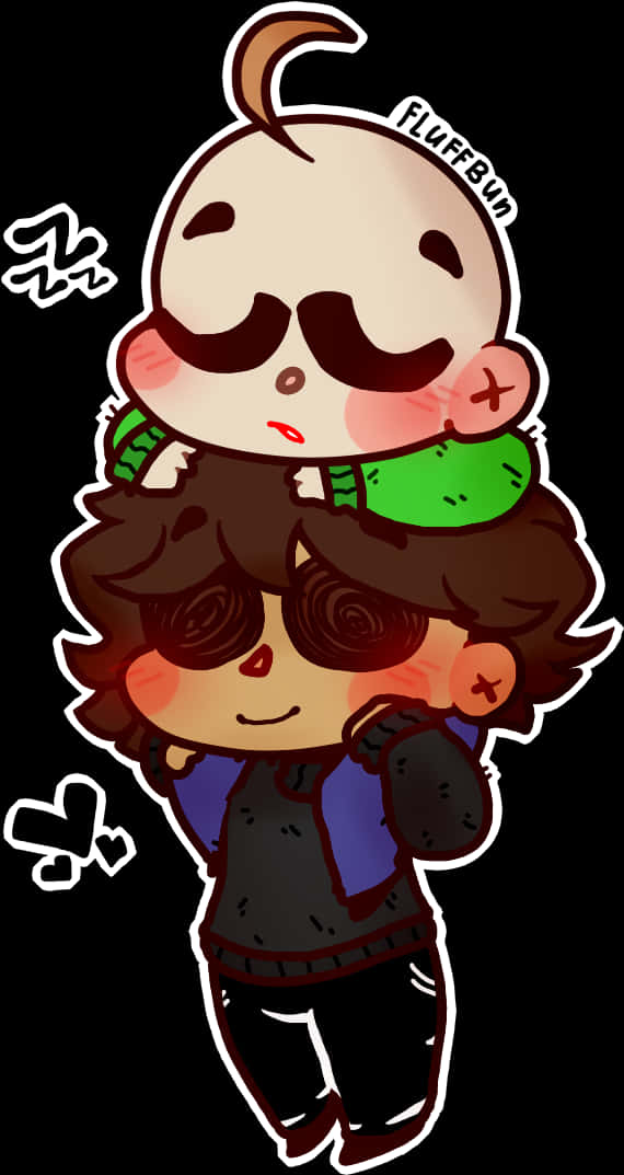 Chibi Style Characters Cuddling PNG Image