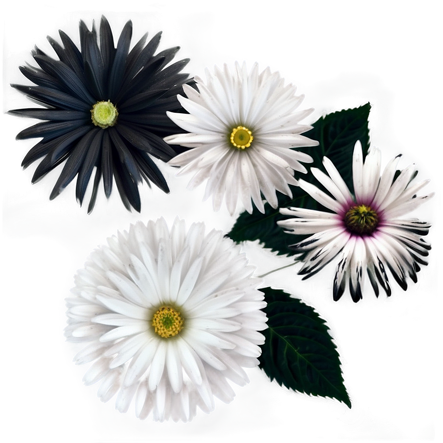 Chic Black And White Flowers Png 6 PNG Image