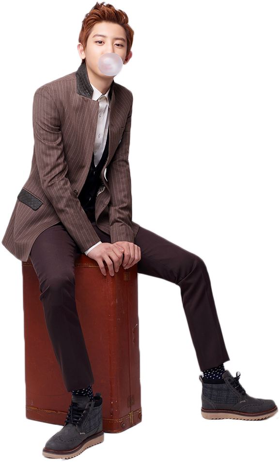 Chic Man Seatedwith Bubblegum PNG Image