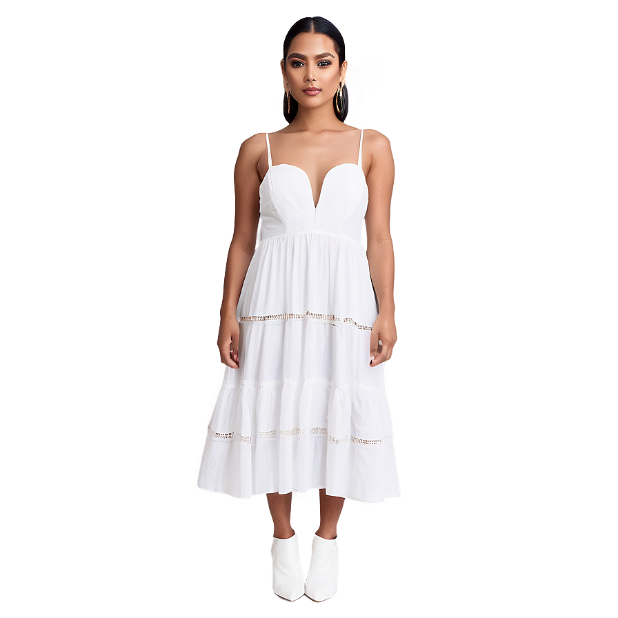 Chic White Midi Dress Png 06212024 PNG Image