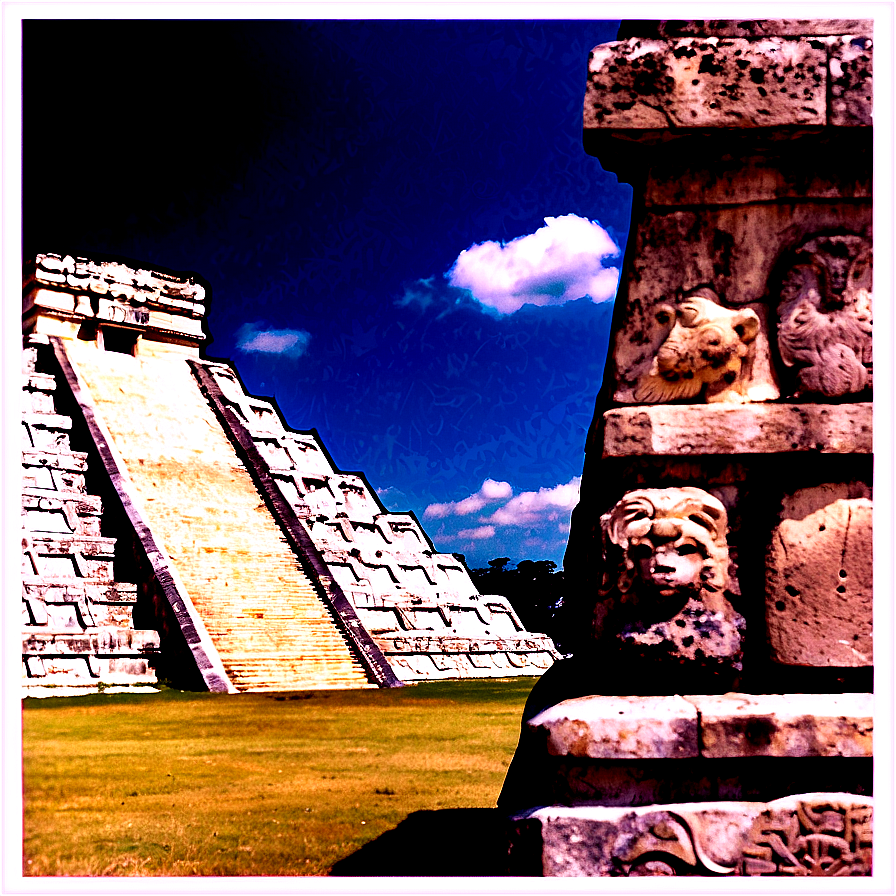 Chichen Itza Vintage Postcard Png 06252024 PNG Image