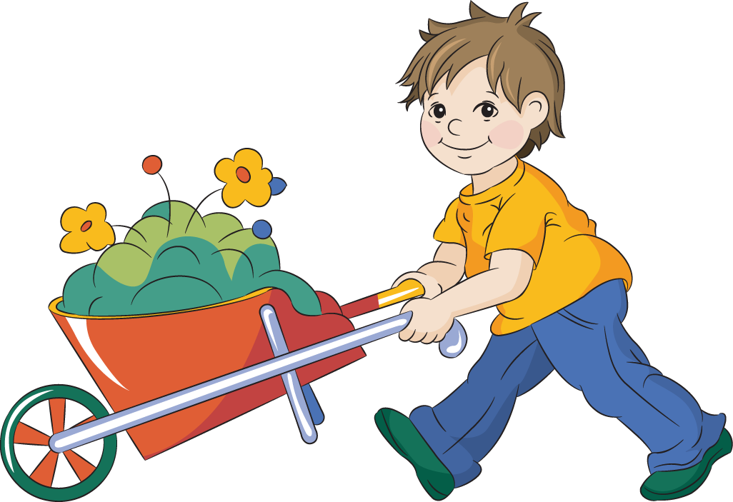 Child Pushing Wheelbarrow Illustration PNG Image