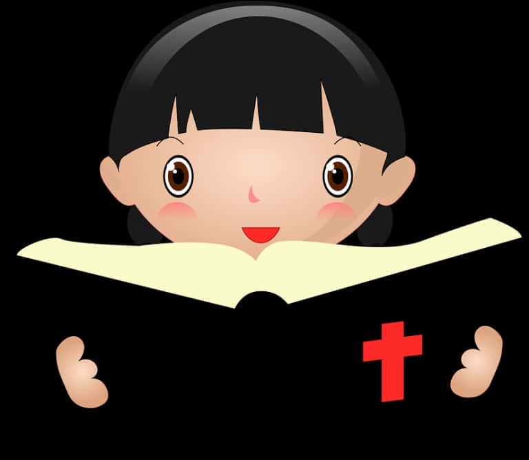 Child Reading Bible Cartoon PNG Image