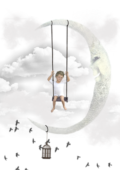 Child Swingingon Moon PNG Image