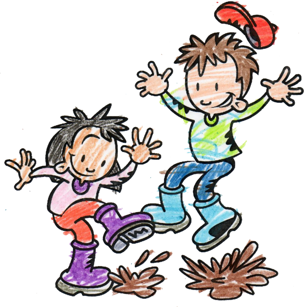 Children Jumpingin Puddles Cartoon PNG Image