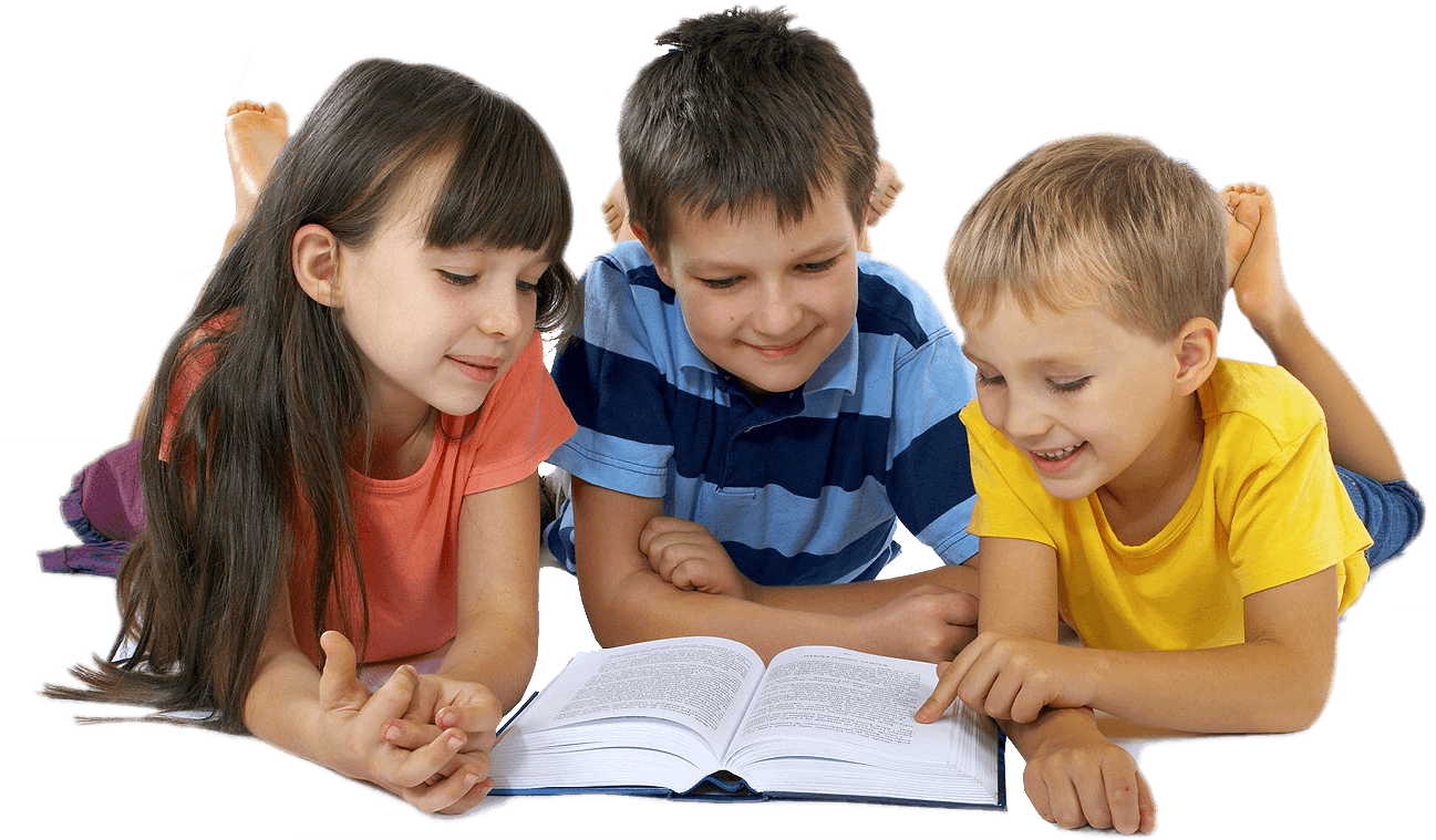 Children Reading Book Together PNG Image