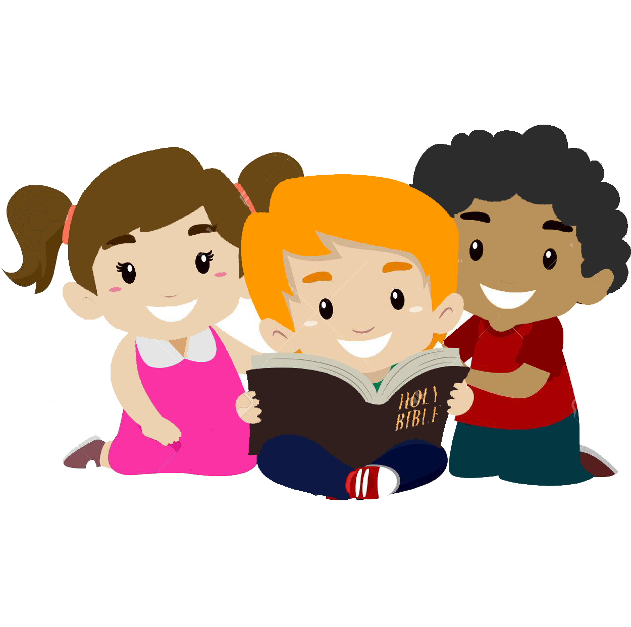 Children Reading Holy Bible Together PNG Image