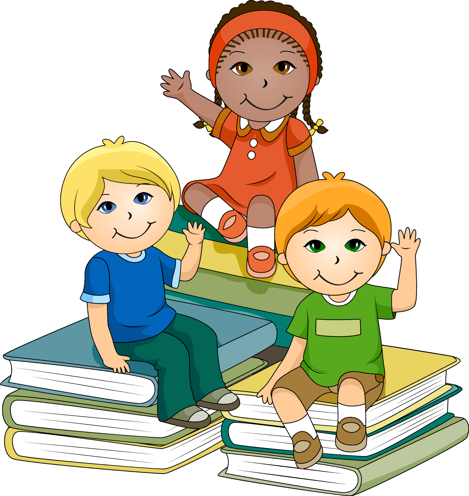 Children Sittingon Stackof Books PNG Image