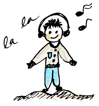 Childs Drawing Listeningto Music PNG Image