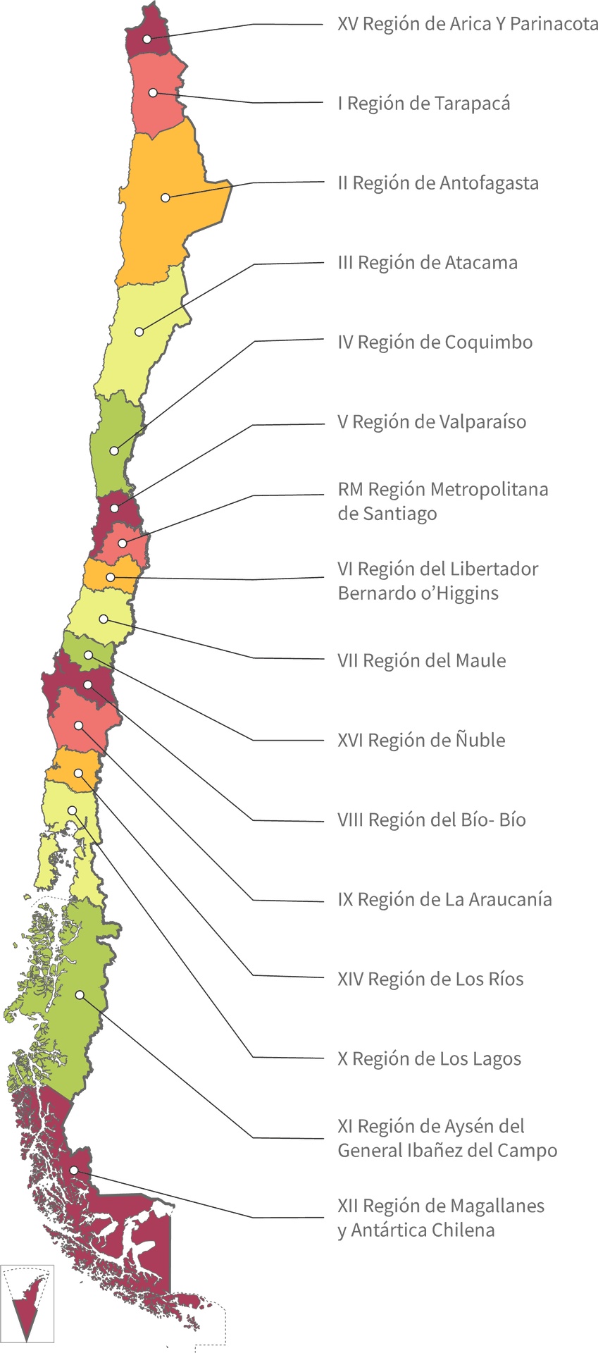 Chile Administrative Regions Map PNG Image