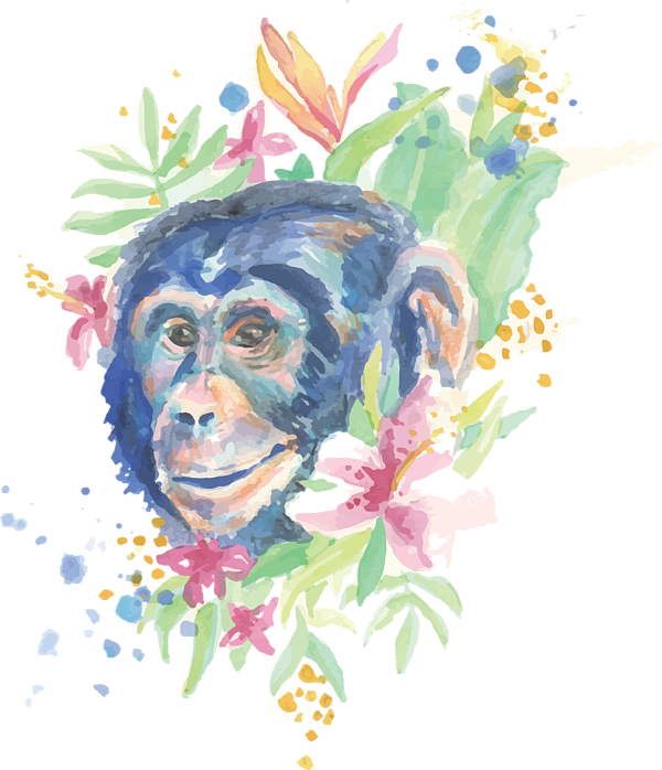 Chimpanzee Portrait Floral Artwork PNG Image