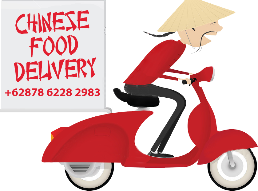 Chinese Food Delivery Scooter Advertisement PNG Image