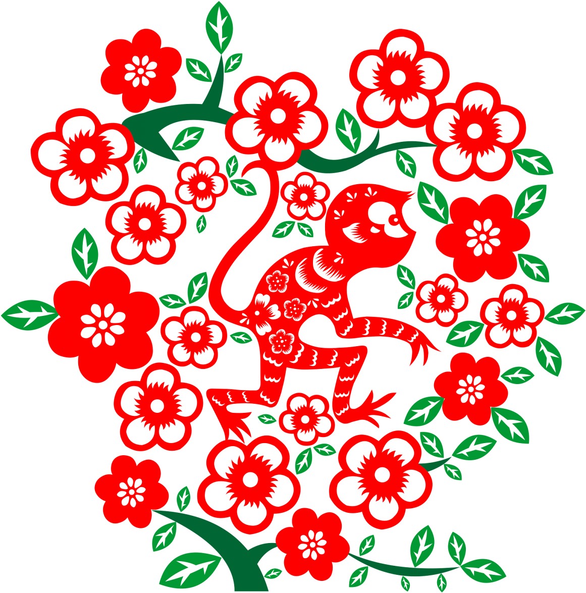 Chinese New Year Monkey Floral Design.png PNG Image