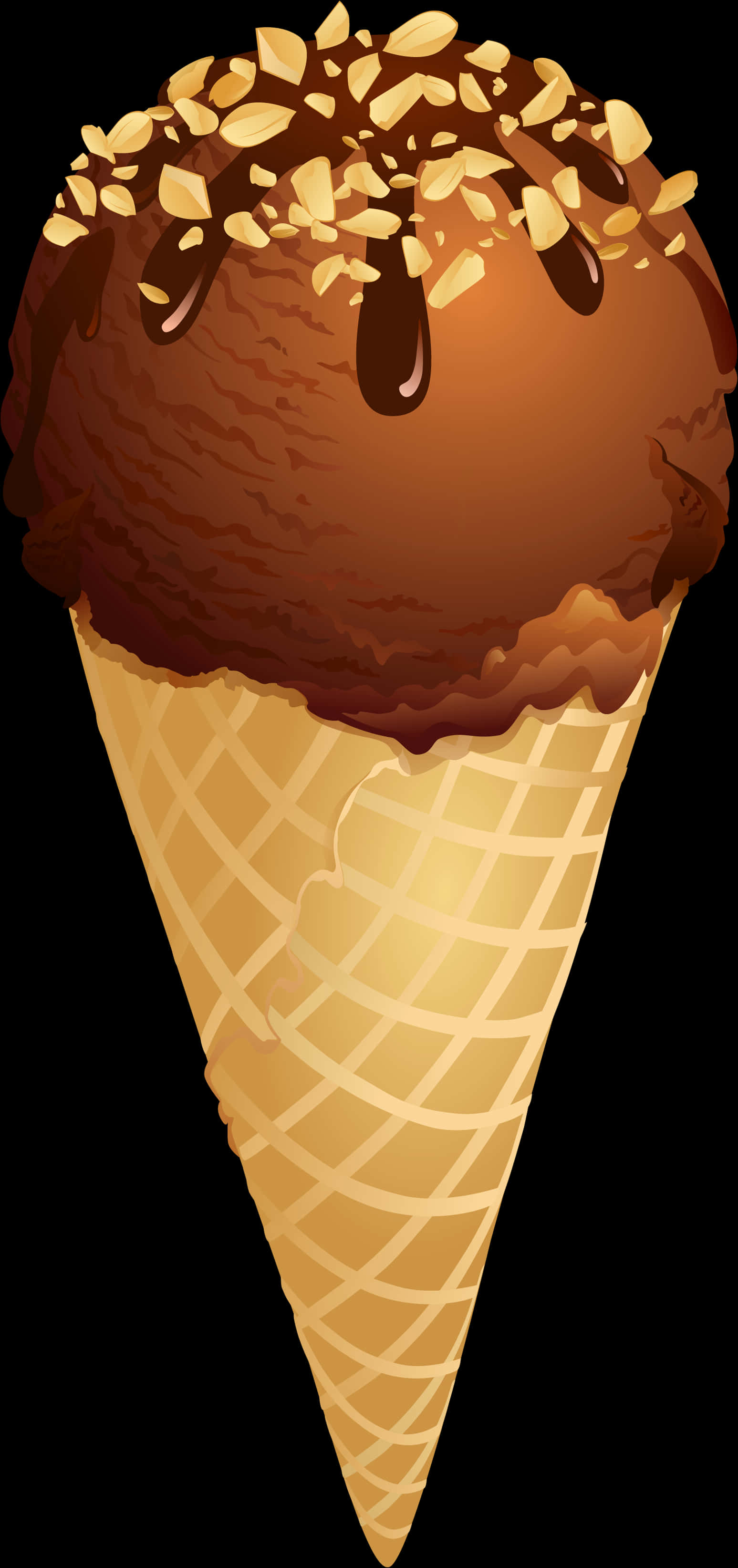 Chocolate Almond Ice Cream Cone Clipart PNG Image