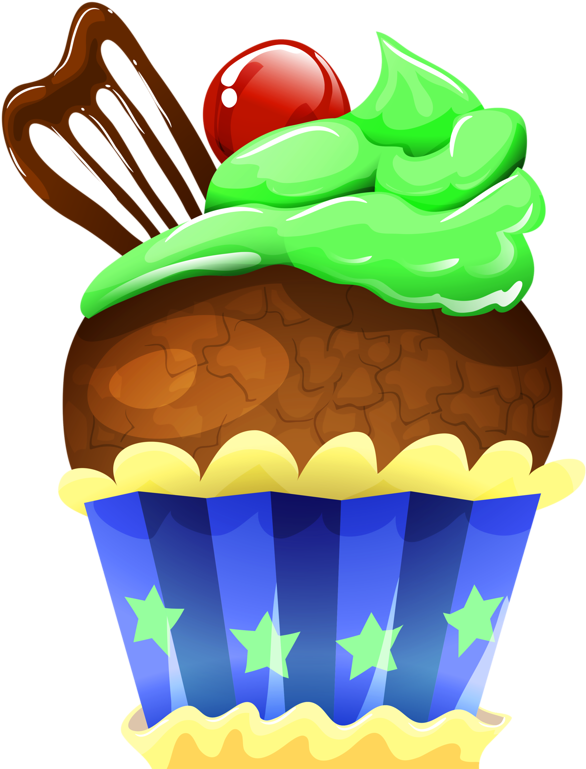 Chocolate Cupcakewith Green Frostingand Cherry PNG Image