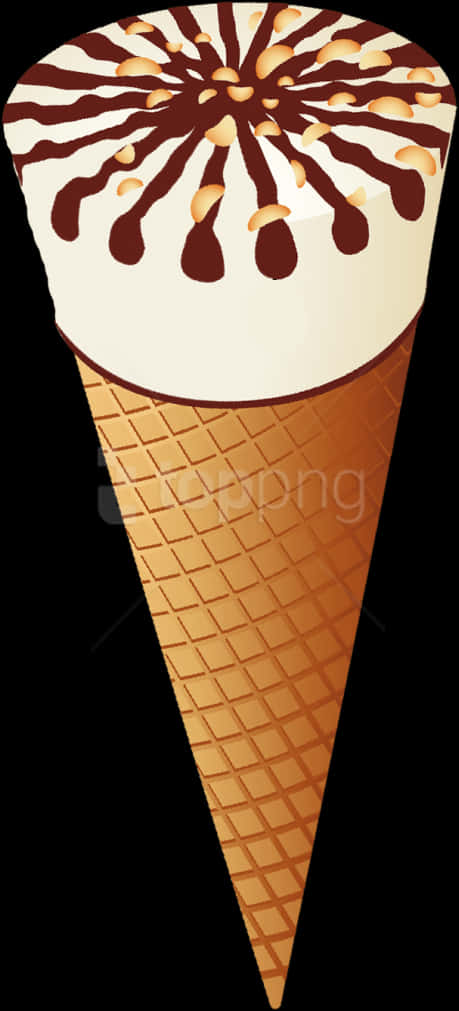 Chocolate Drizzle Ice Cream Cone Clipart PNG Image