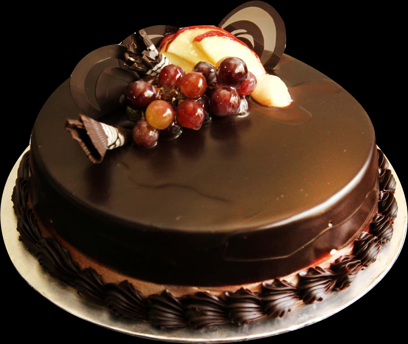 Chocolate Ganache Cakewith Fruit Topping PNG Image