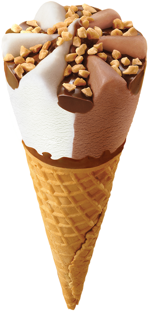 Chocolate Vanilla Swirl Ice Cream Conewith Nuts PNG Image