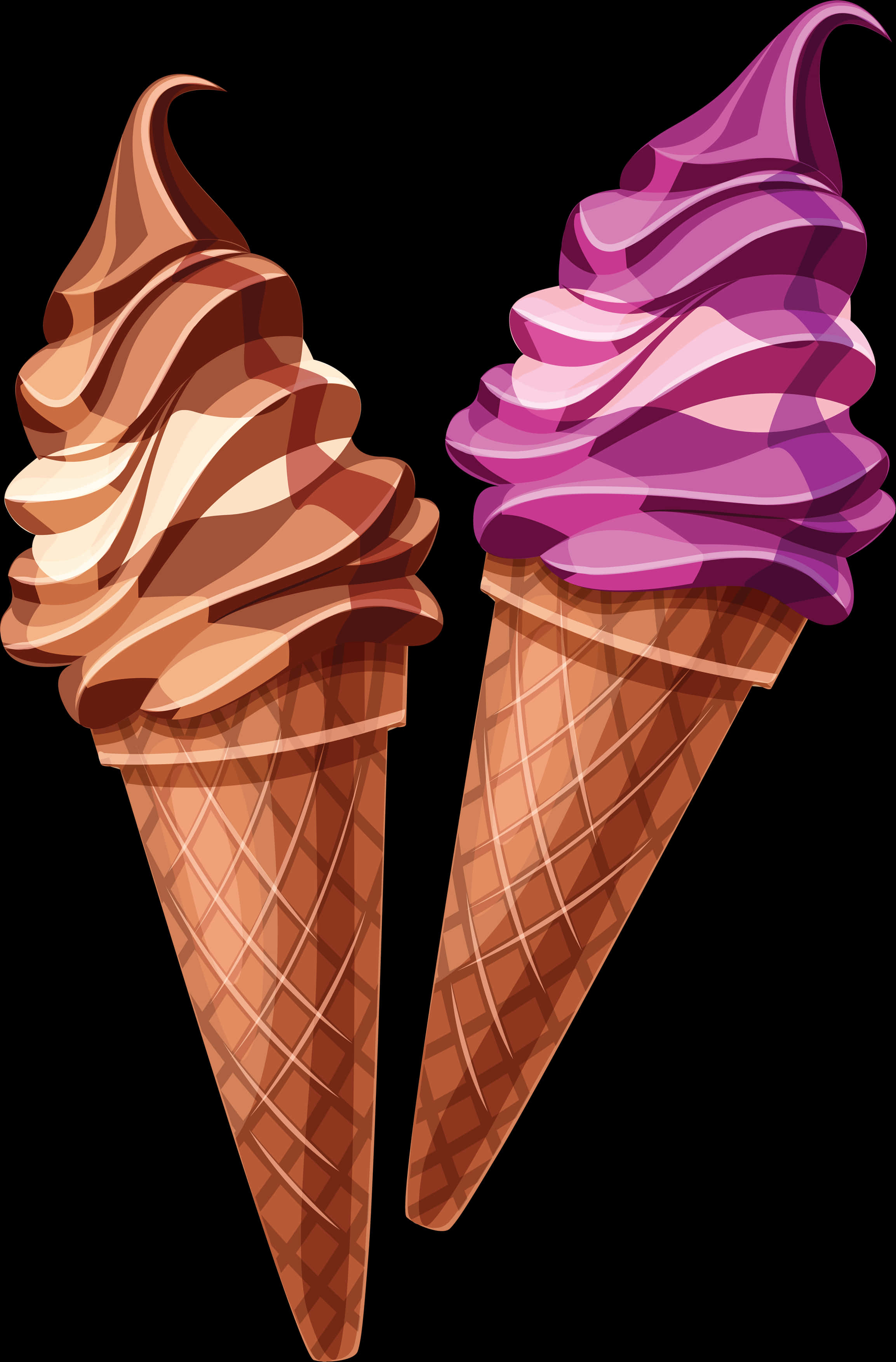 Chocolateand Purple Ice Cream Cones Clipart PNG Image