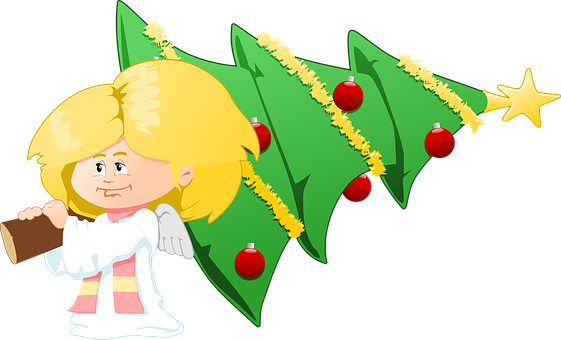 Christmas Angel Carrying Tree PNG Image