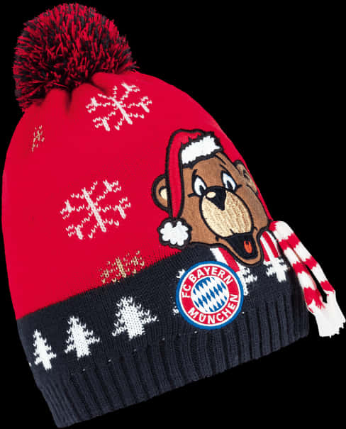 Christmas Beaniewith Bearand Snowflakes PNG Image