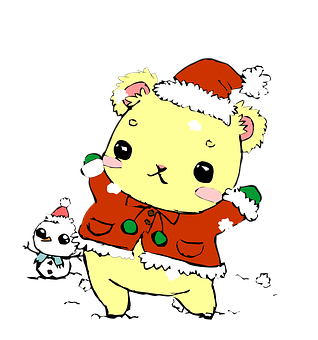 Christmas Bearand Snowman Cartoon PNG Image