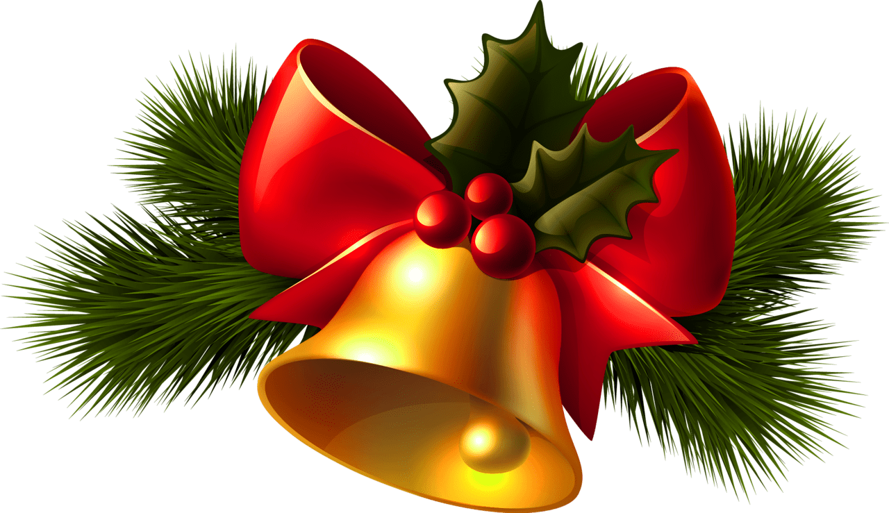 Christmas Bellwith Red Ribbonand Holly.png PNG Image