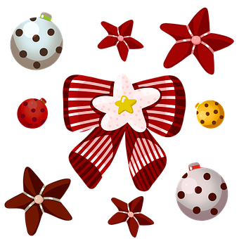 Christmas Bowand Ornaments Vector PNG Image