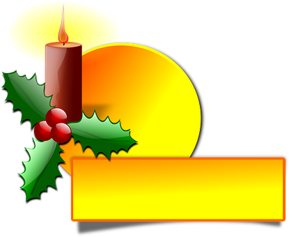 Christmas Candleand Holly Graphic PNG Image