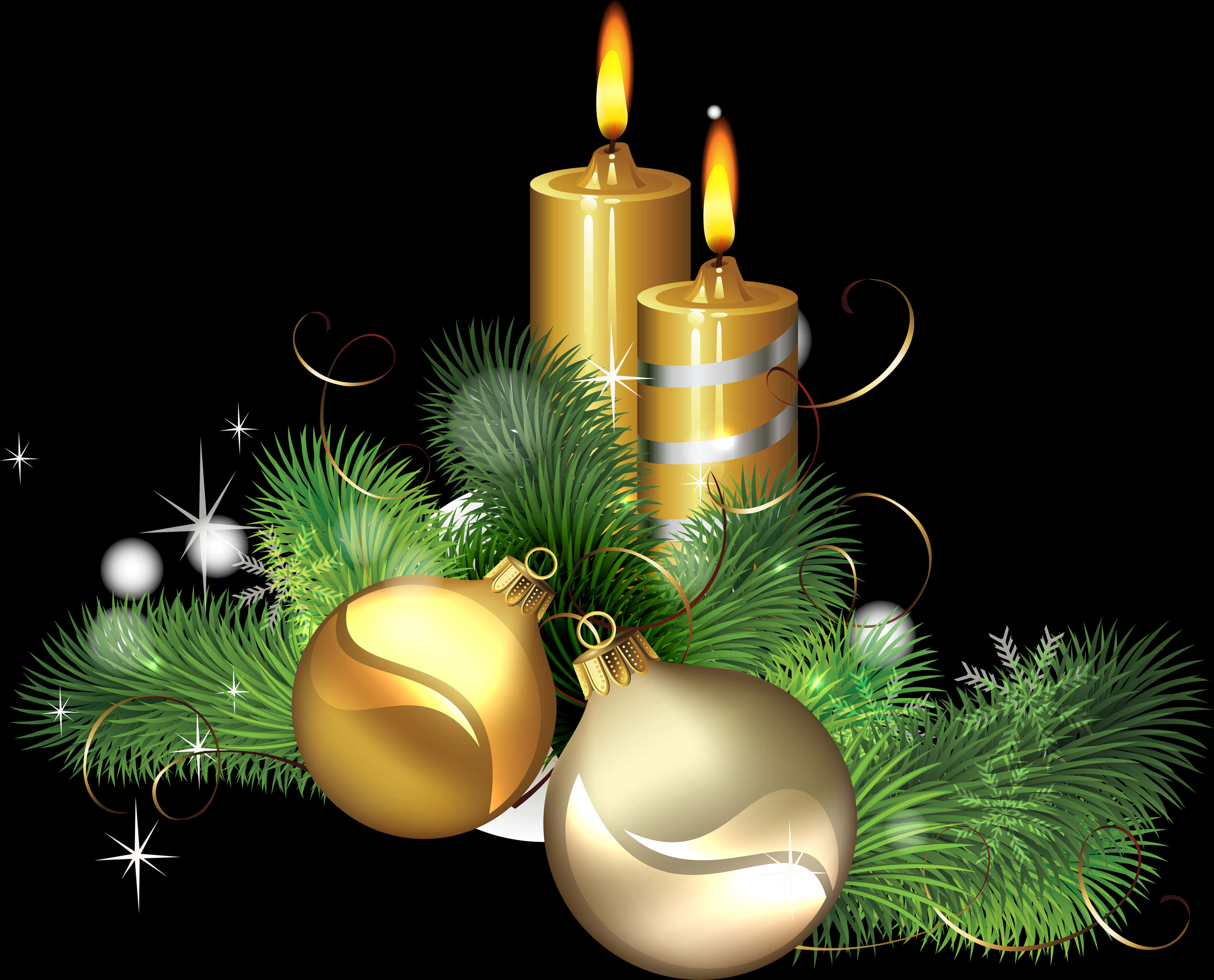 Christmas Candlesand Ornaments PNG Image