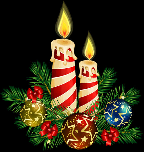 Christmas Candlesand Ornaments PNG Image