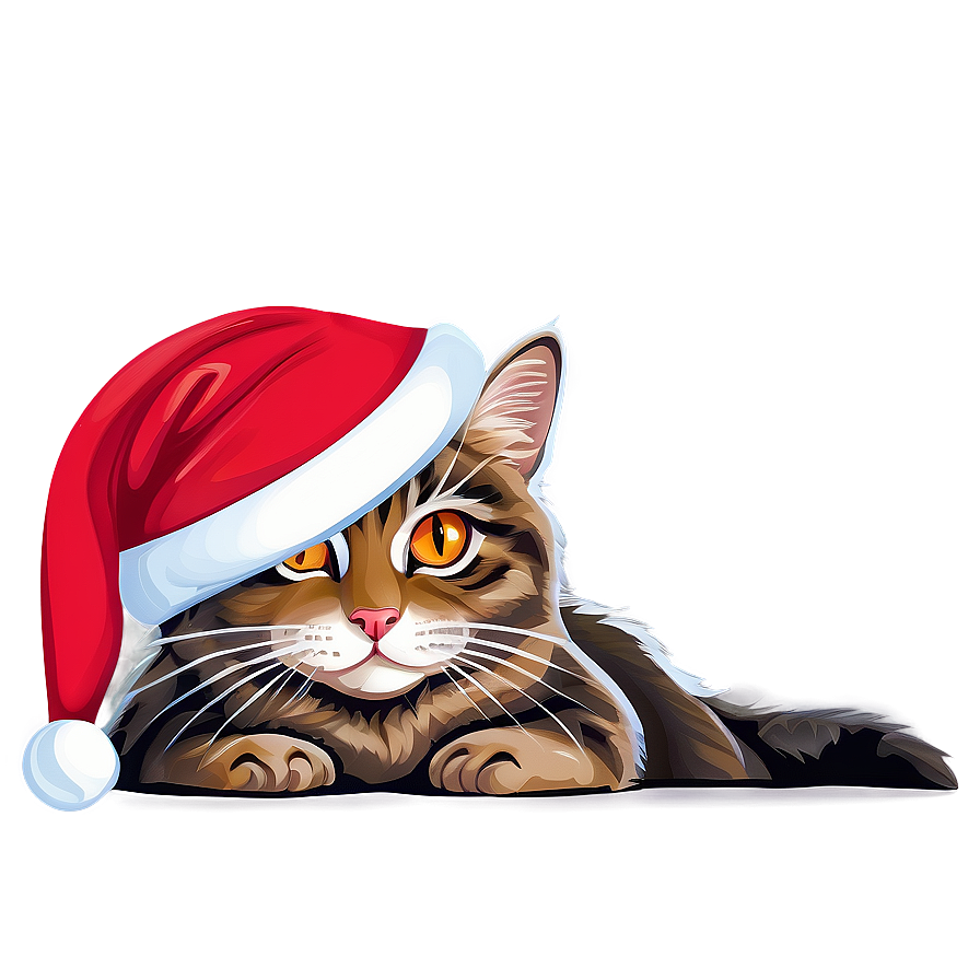 Christmas Cat With Hat Vector Png Rqb62 PNG Image