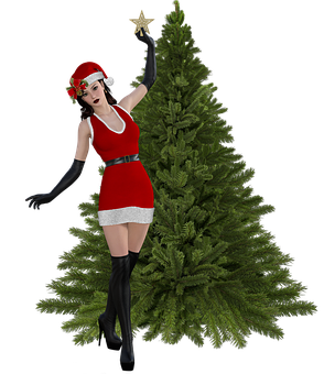 Christmas Character Decorating Tree PNG Image