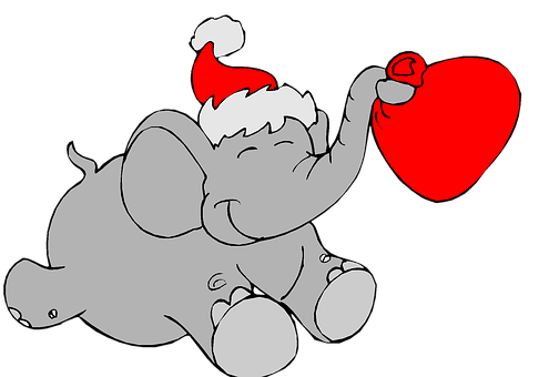 Christmas Elephant Holding Heart PNG Image