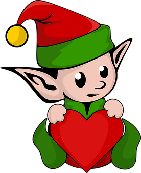 Christmas Elf Holding Heart Illustration PNG Image