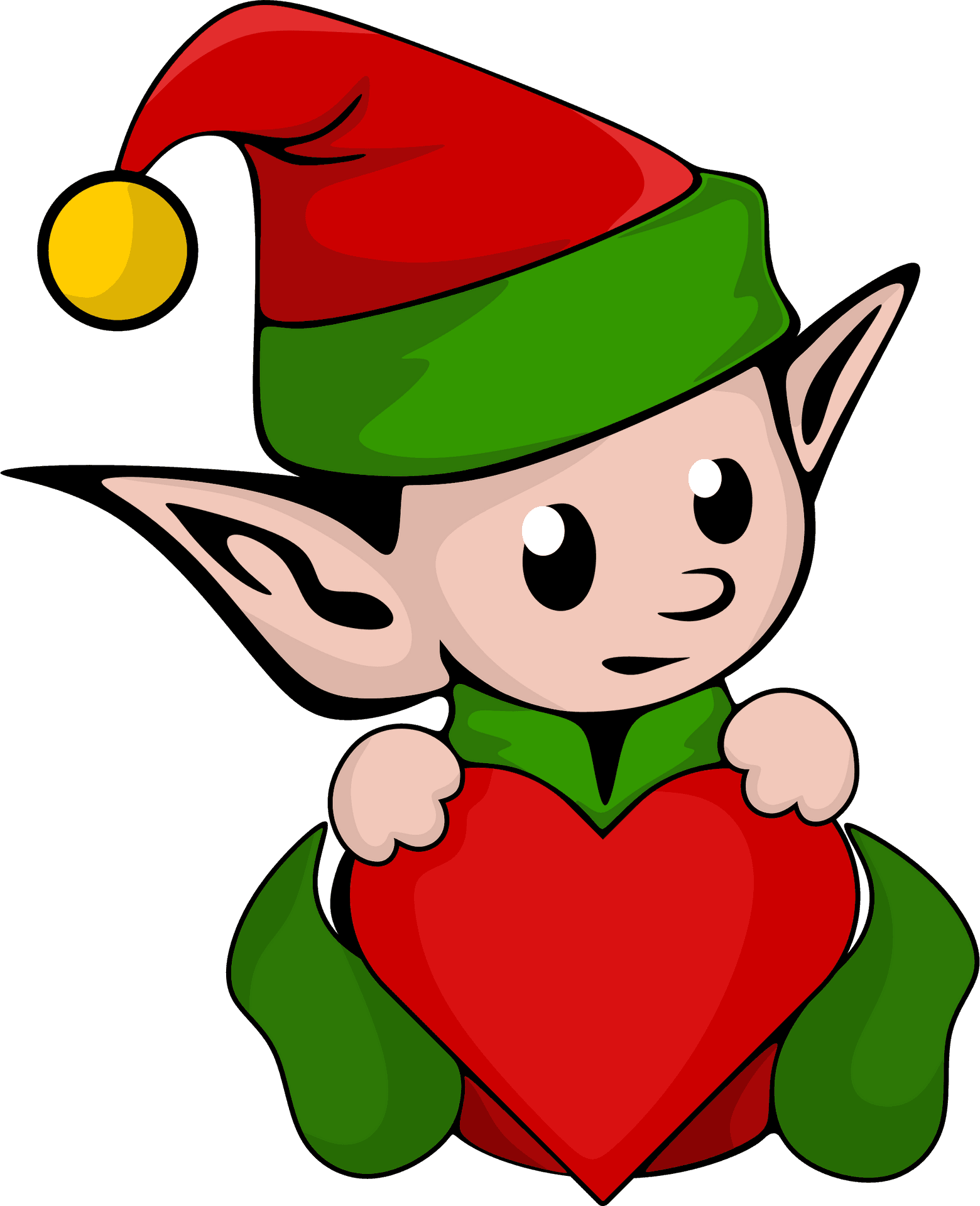 Christmas Elf Holding Heart Illustration PNG Image