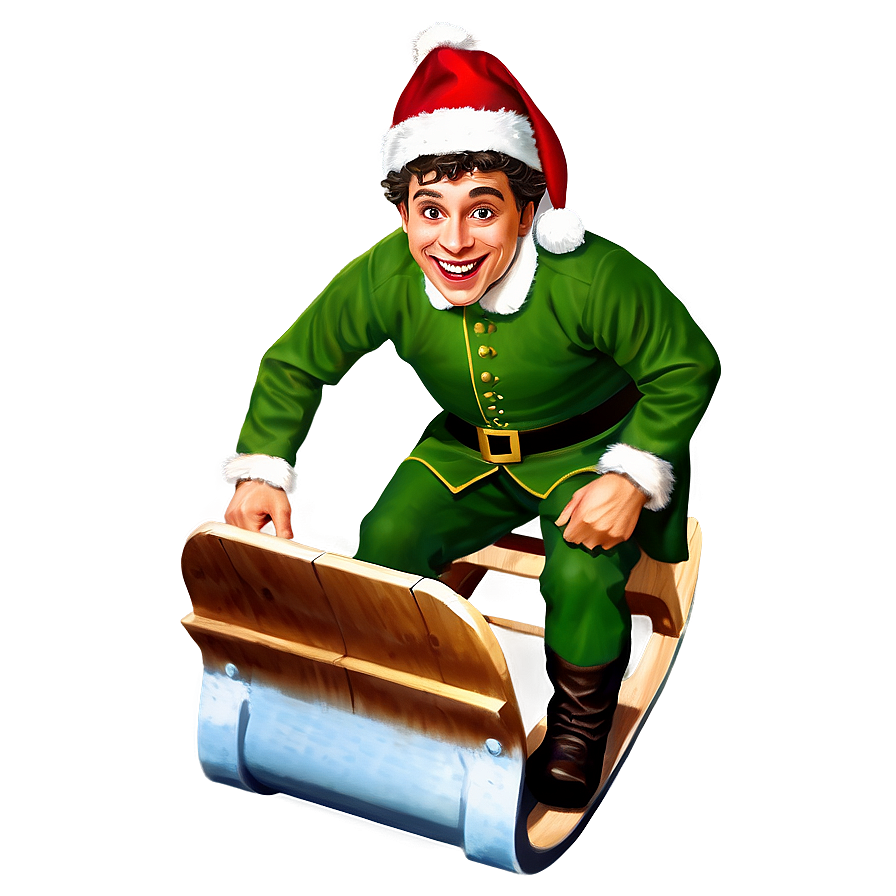 Christmas Elf On Sled Png Hup PNG Image