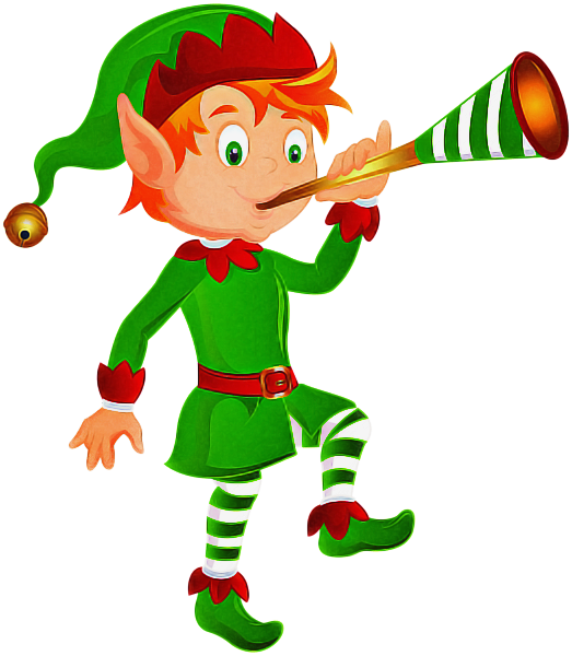 Christmas Elf Playing Horn PNG Image