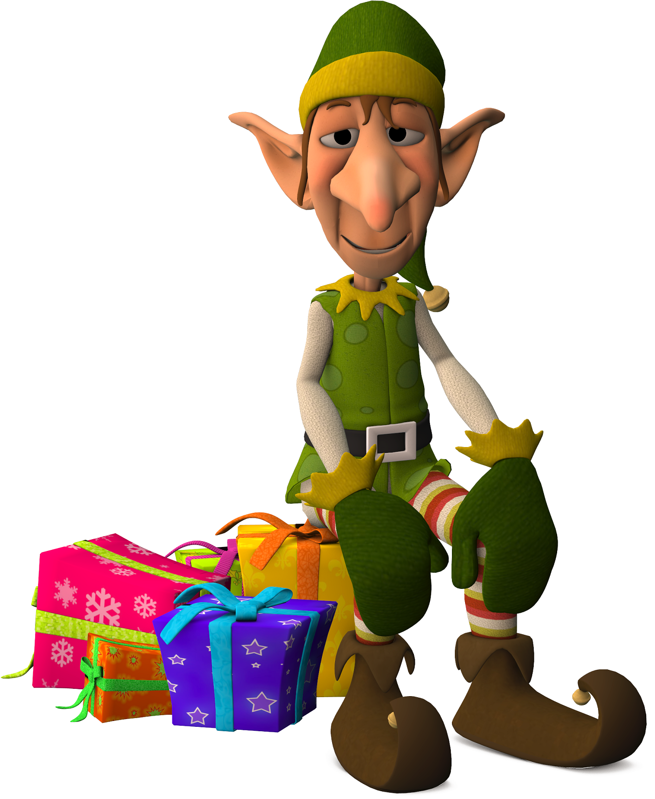 Christmas Elf With Gifts PNG Image