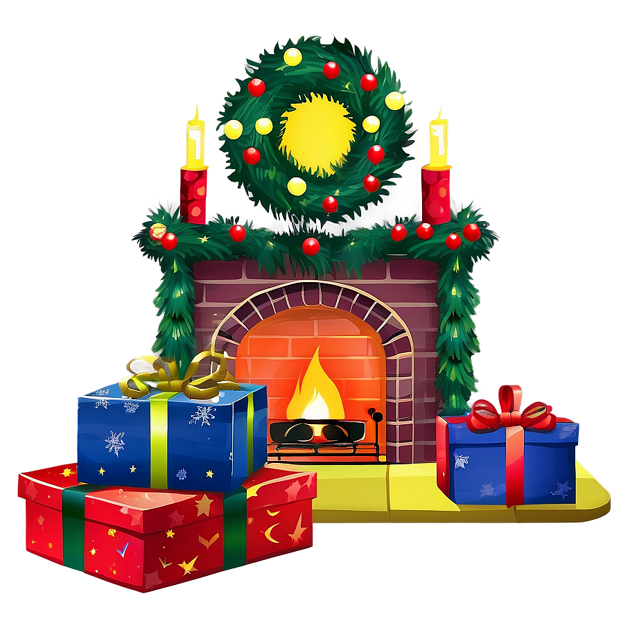 Christmas Fireplace With Presents Png Oio75 PNG Image